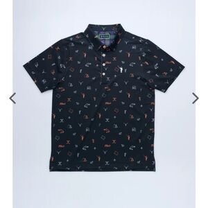 TravisMathew Black Polo Shirt with Orange and White Accents